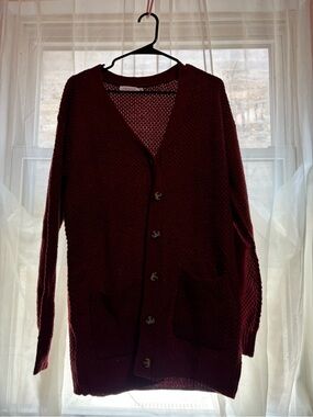 Shoe Dazzle Deep Wine Button-Up Knit Cardigan